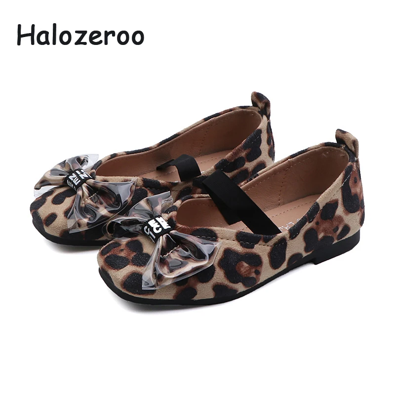 2019 Spring New Baby Girls Bow Shoes Children Leopard Flats Kids Flock Brand Shoes Black Ballet Flats Princess Fashion Mary Jane