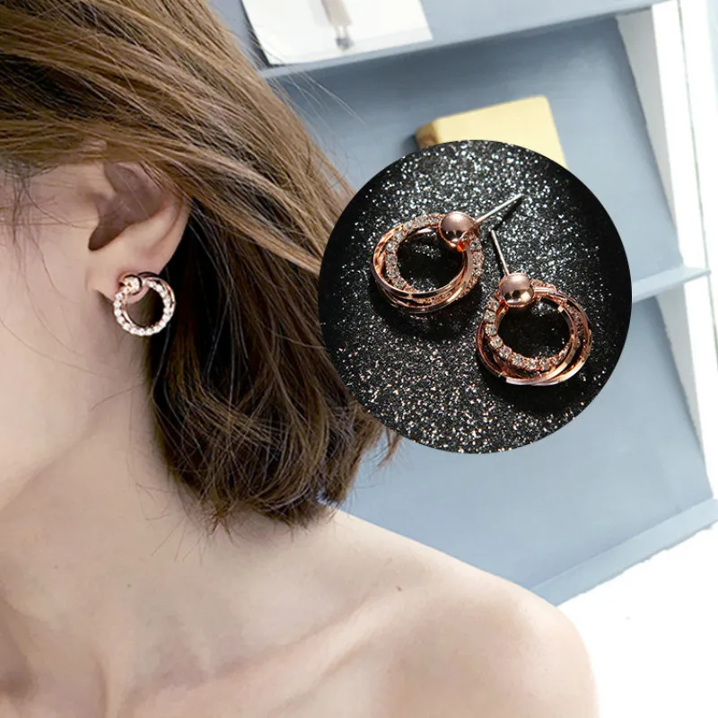 

New Fashion Jewelry Shine Circle Circle Temperament Rose Gold Earrings Female Earings Fashion Jewelry 2018