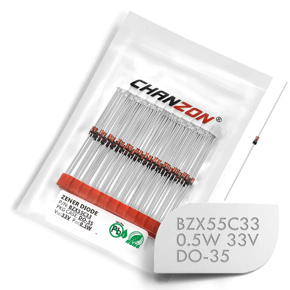 (100 шт.) Диод Зенера BZX55C33 BZX55C33V (1N5257B) 0 5 Вт 33 в DO 35 (DO 204AH) IN5257B 1N5257|Диоды| |