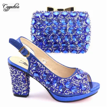

Hot sale Italian design high heel shoes with evening bag set fashion pumps and purse A777 in royal blue