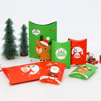

20Pcs Christmas Santa Claus Cute Small Pillow Shape Candy Box paper Packaging Bag Wedding Party Favor Birthday New Year Decor