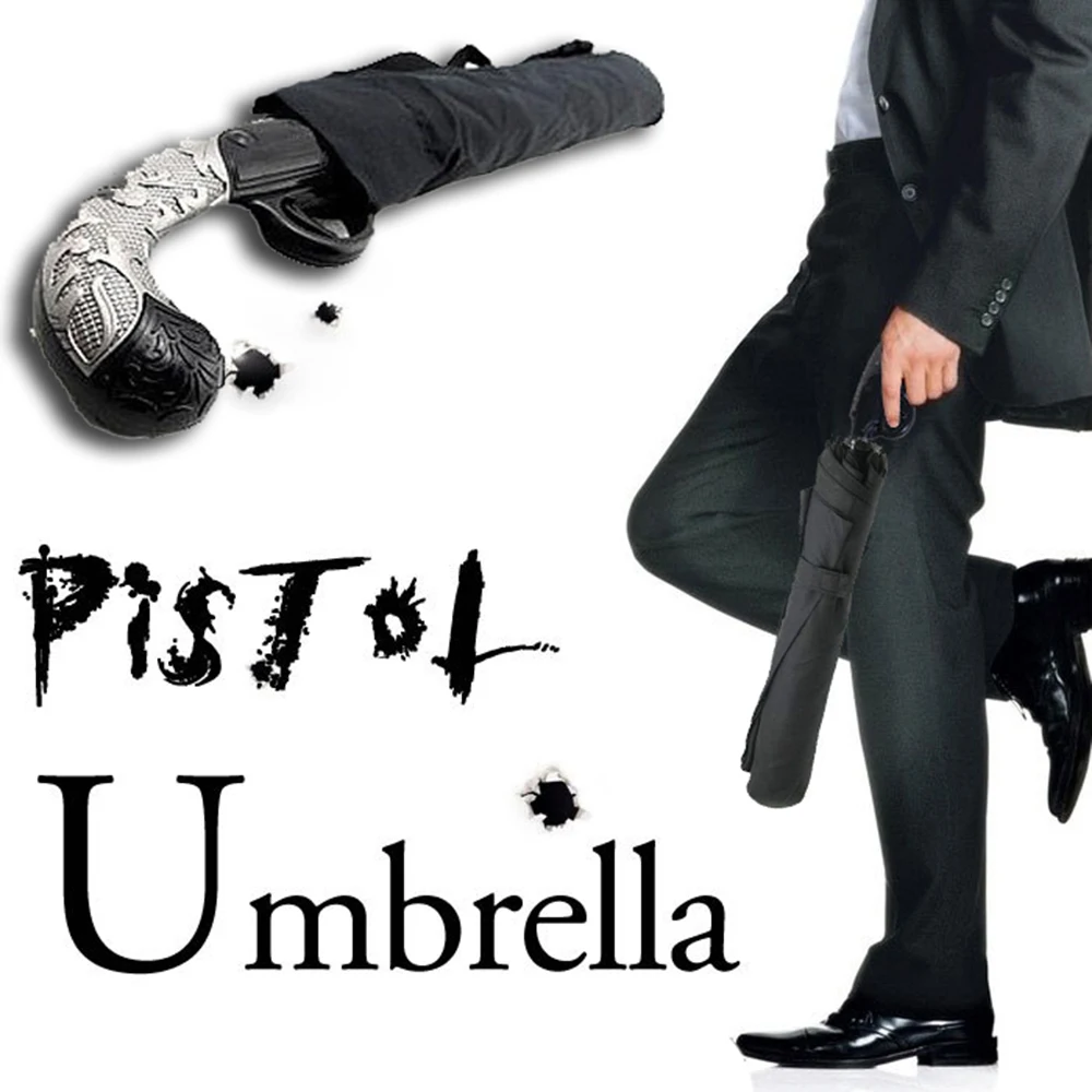 New Creative Classic Gun Pistol Knife Style Handle Umbrella Black Dual
