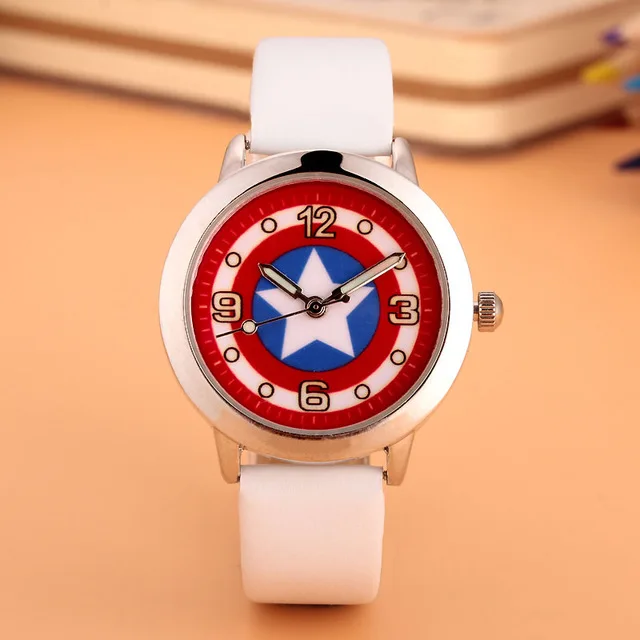 Капитан Америка гражданская война часы Avengers, модные кварцевые часы, для детей из искусственной кожи с ремешком; дети часы для мальчиков и девочек, студентов, наручные часы