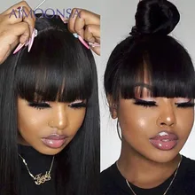 Bang Wig Human Hair Straight Pre Plucked 360 Lace Frontal Wig With Baby Hair Wig With Bangs 150 Density Preplucked Lace Wig Remy