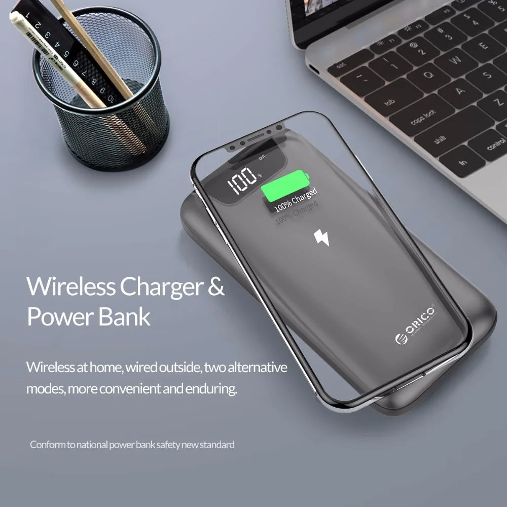  Banco de la energía ORICO 10000mAh Banco de la energía inalámbrico 10W cargador portátil para la ca