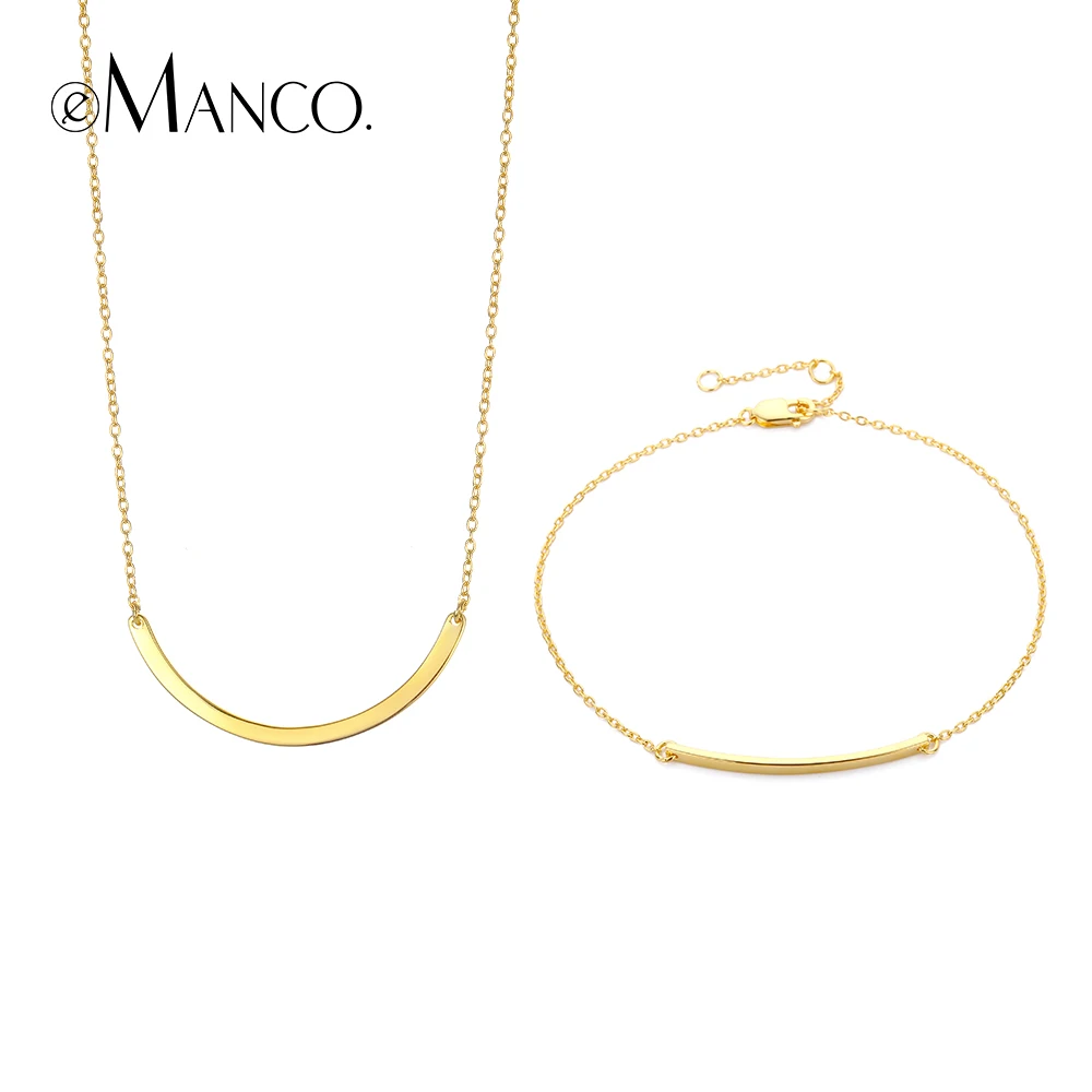 e-Manco Arc Shape Pendants Necklaces With Bracelet 925 Sterling Silver Jewelry Set For Women Two Colors Femme Fine Jewelry Gifts