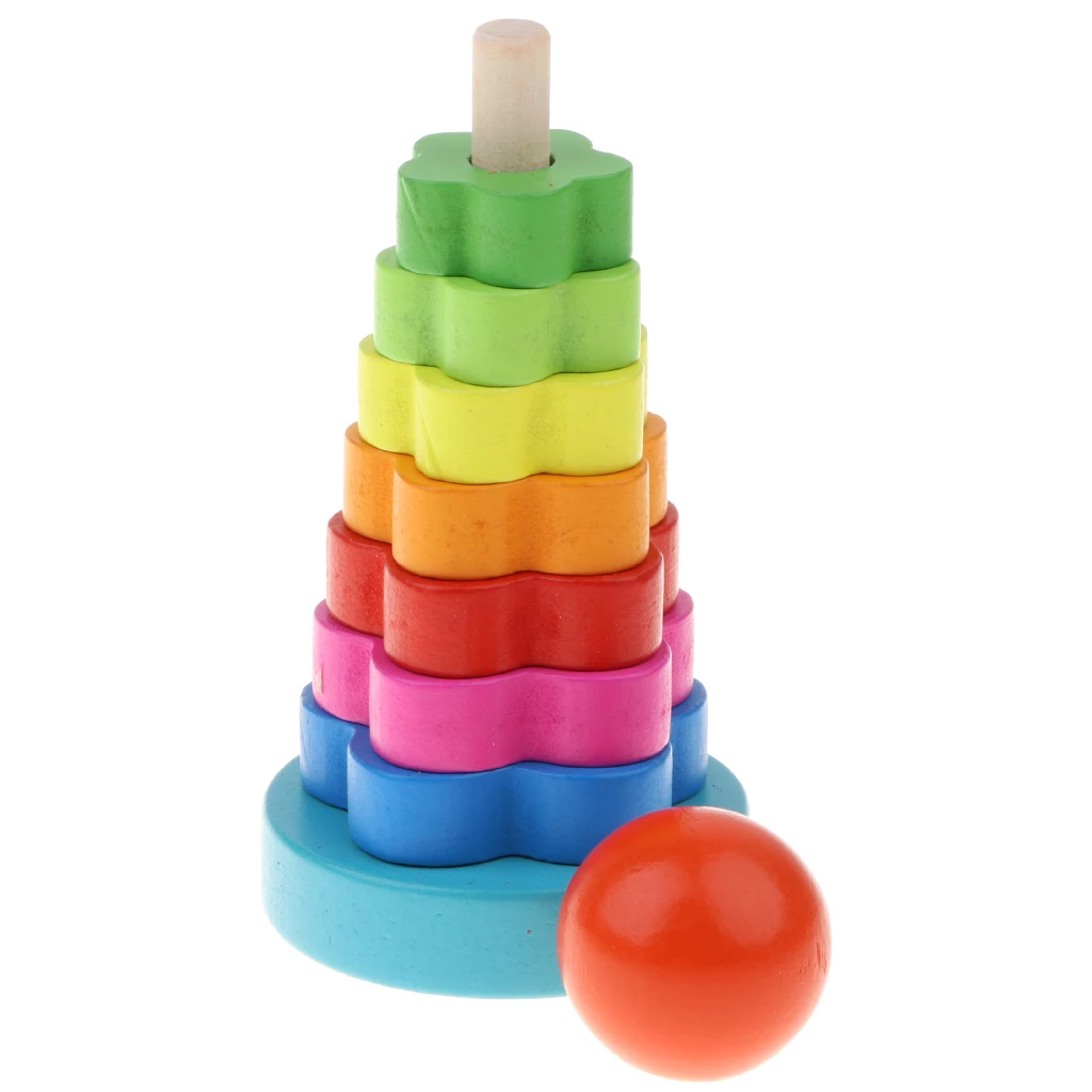 Wooden Rainbow Rings Stacking Tower for Kids, Early Educational Toys for Baby Girls Toddlers Boys Baby Toys