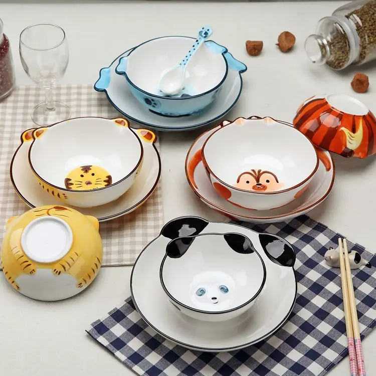 4PCS/lot Cute Animal Dinnerware Sets Handmade Ceramic Bowl Rice sweet