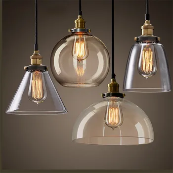 

American Country Retro Pendant Lights Vintage Glass Lampshade Pendant Lamp for Living Room Bar Cloth Shop Lustres Fixtures Decor