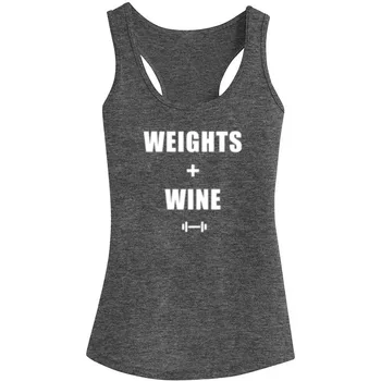 

Womens Weights and Wine Fitness Workout Racerback Casual Tank Tops
