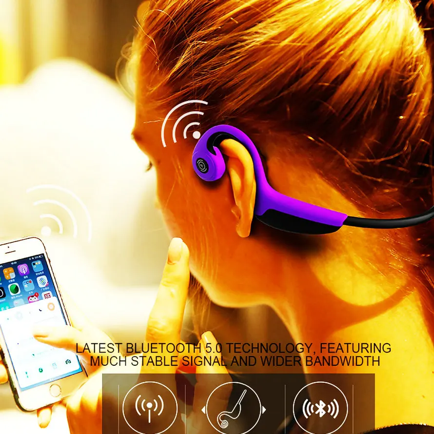 Bone Conduction Headphones Sweatproof HiFi Stereo Earbuds Sport Wireless Bluetooth Noise Cancellation for iPhone Android Devices