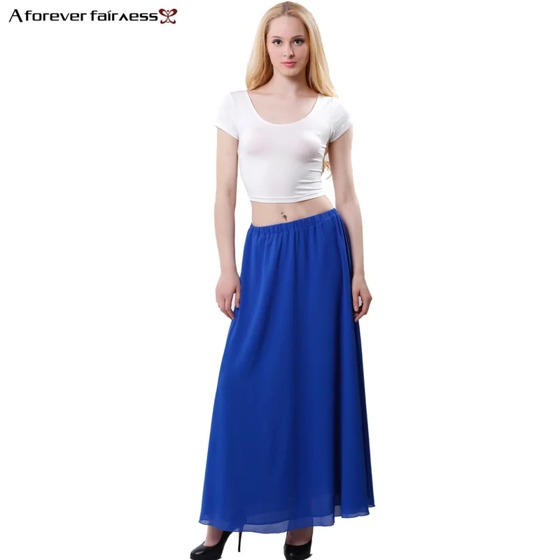 

Bohemian Style Chiffon Maxi Skirt Women Summer Skirts Chiffon Fashion Candy Colors High Waist Pleated Skirts Beach Style AFF1035