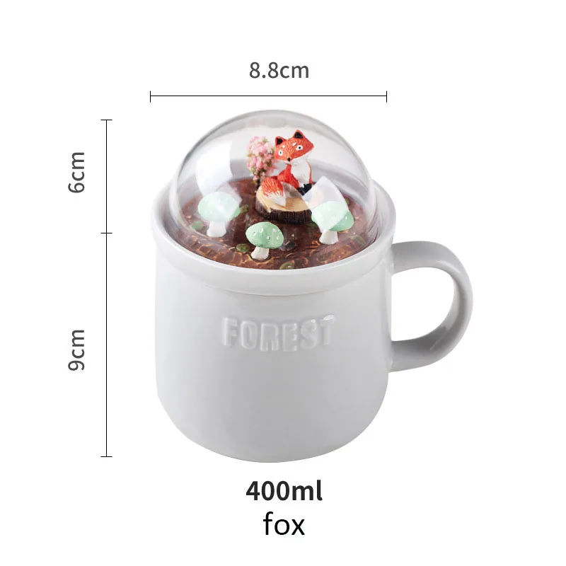 Креативная кружка с животным лесом, микро-пейзаж, банка для молока, чая, кофе, кружка, высокая емкость, офисные керамические чашки, красивые подарки, 400 мл - Цвет: fox