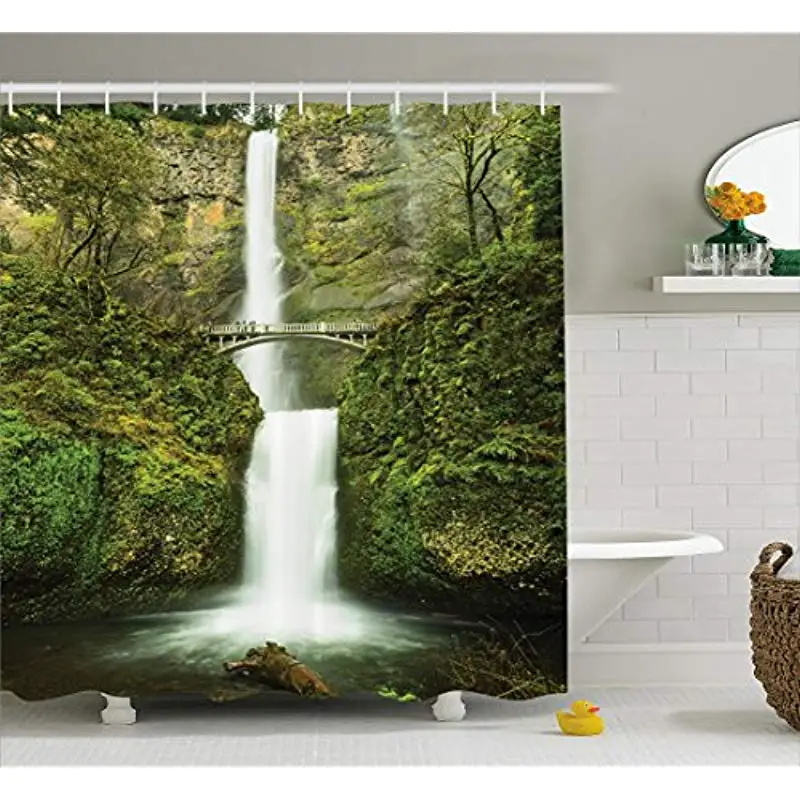 

Vixm Hobbits Shower Curtain Falls of Rivendell Multnomah Waterfall Oregon Hobbit Elf Path Bridge Scene Fabric Bathroom Decor