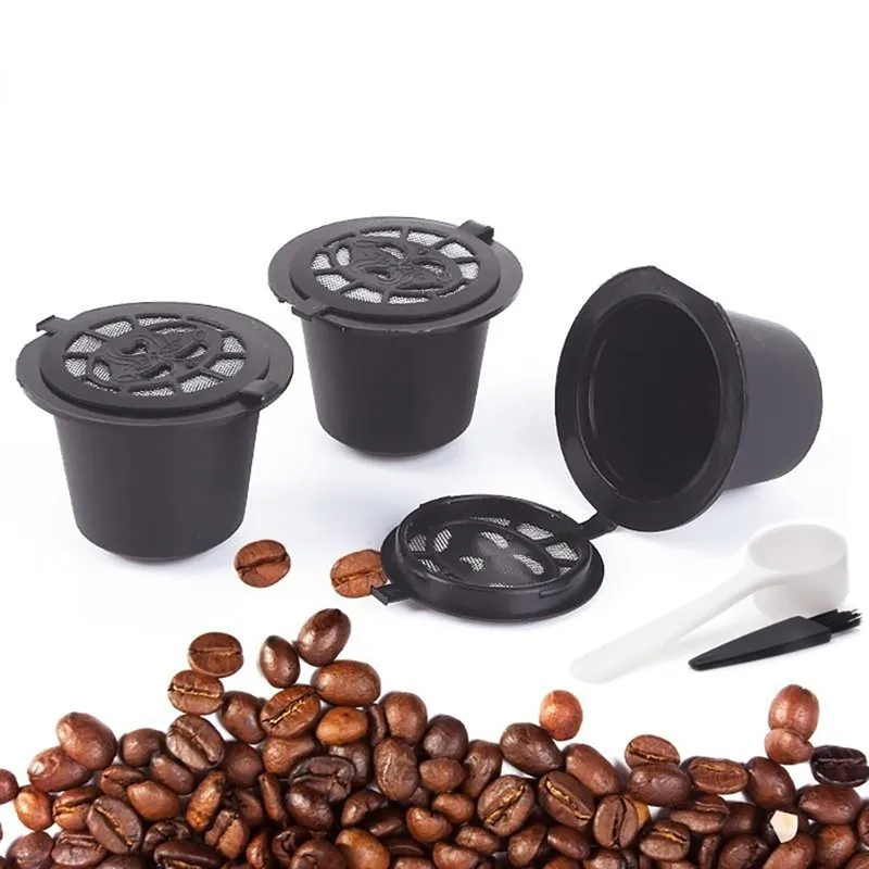 Drop Shipping 3pcs Coffee Filter Reusable Refillable Coffee Capsule Eco-friendly Filters For Nespresso With Spoon And Brush 20ML