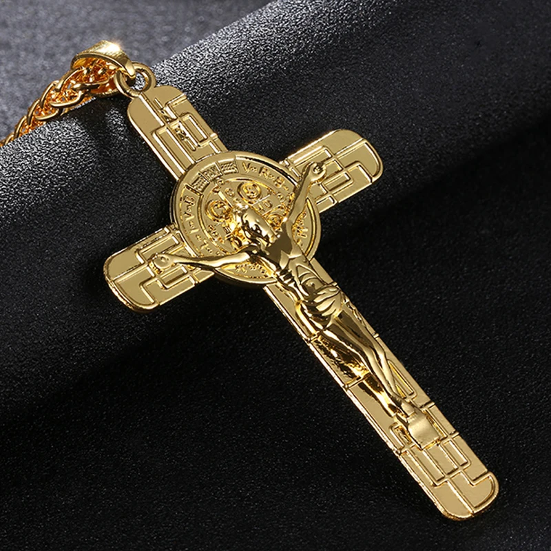 

SONYA New Brand 18KRGP Big Gold Color Jesus Cross Pendant Necklace Fashion Men's And Women's Jewelry Crucifix Necklaces