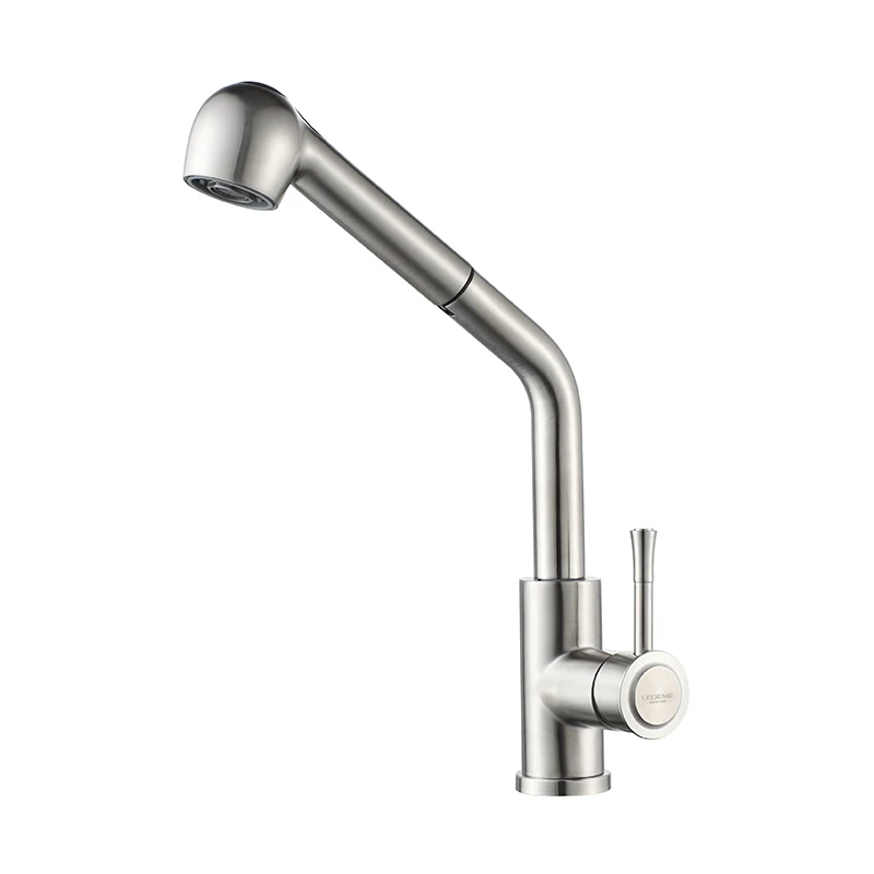 filtered water tap kitchen LEDEME Kitchen Faucet Swivel Spouts Sprayer Brushed Nickel Deck Mounted Vessel Sink Stainless Steel Faucets Mixer Tap L76014 plate rack wall Kitchen Fixtures