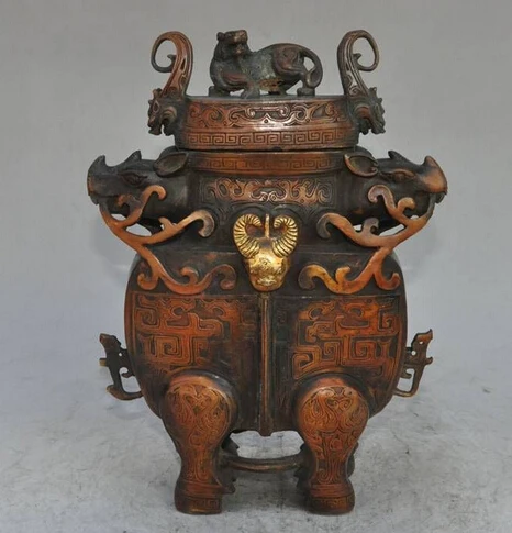 

005988 china fengshui bronze gilt Rhinoceros Rhino head statue zun Bottle Pot Vase Jar