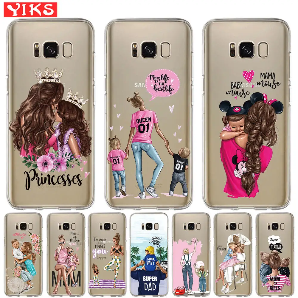

Cute Phone Case For Samsung Galaxy S8 S9 S10 Plus S10e S7 S6 Edge Note 8 9 Soft Super Mom Lovely Baby Girl Family Pattern Cover