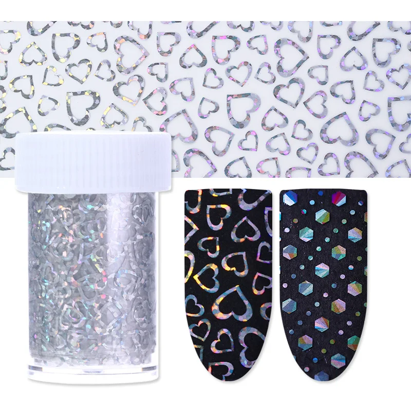 

Hexagon Dot Heart Laser Nail Foil 4*100cm Holographic Colorful Transfer Starry Sticker for Manicure Nail Art Decoration