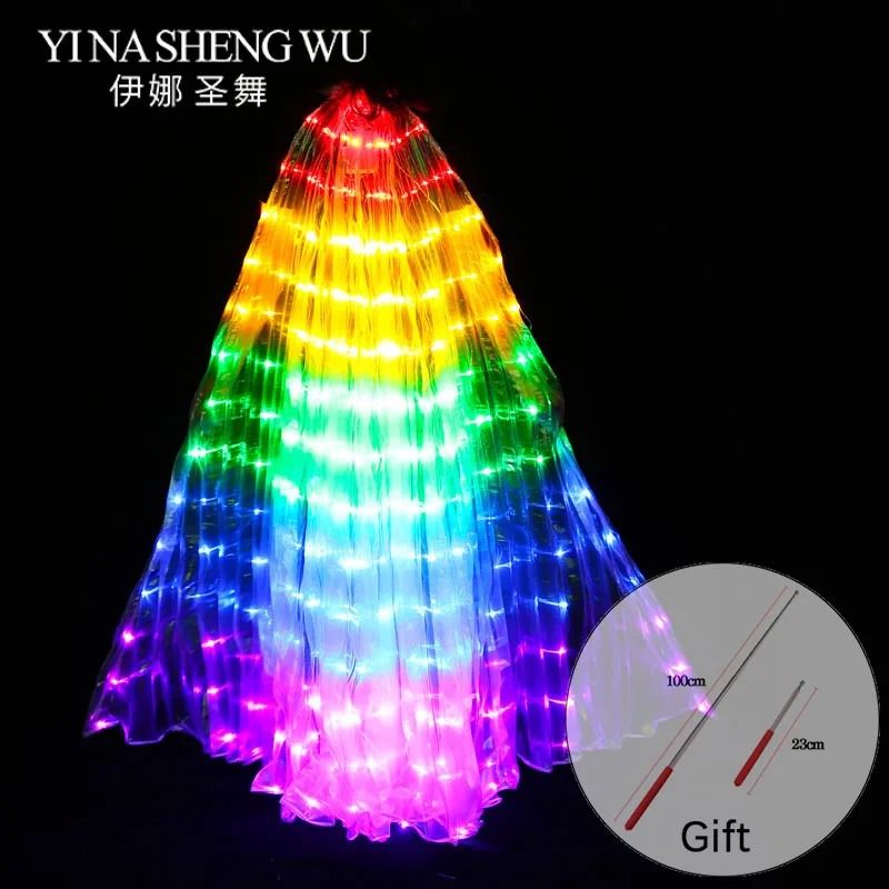 

1Pc Stage Performance Props Women Dance Accessory LED Dance Wings Light Up Wing Costume LED Dance Wings Rainbow Color With Stick