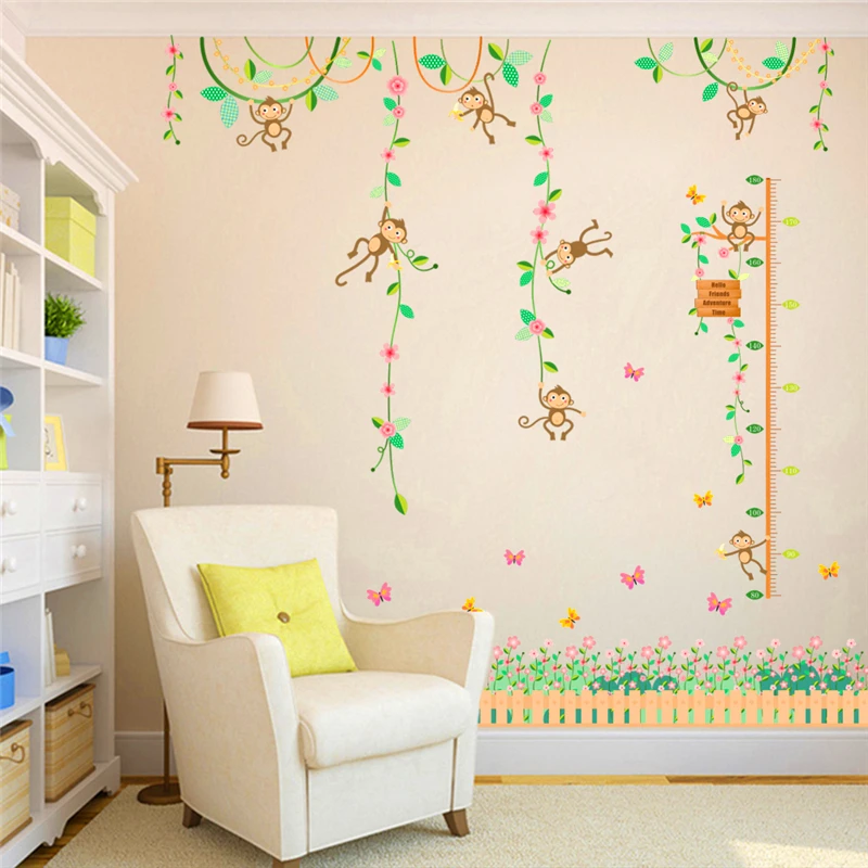 

cartoon monkeys tree vine growth chart wall stickers for kids room nursery height measure wall art decor decals diy pvc posters