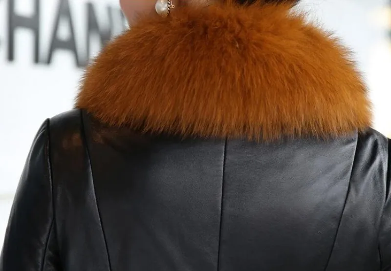Зимние пальто, женская куртка из искусственной кожи, Женская куртка, Женская куртка с воротником из искусственного лисьего меха, Куртки из искусственной кожи, большой размер 6XL