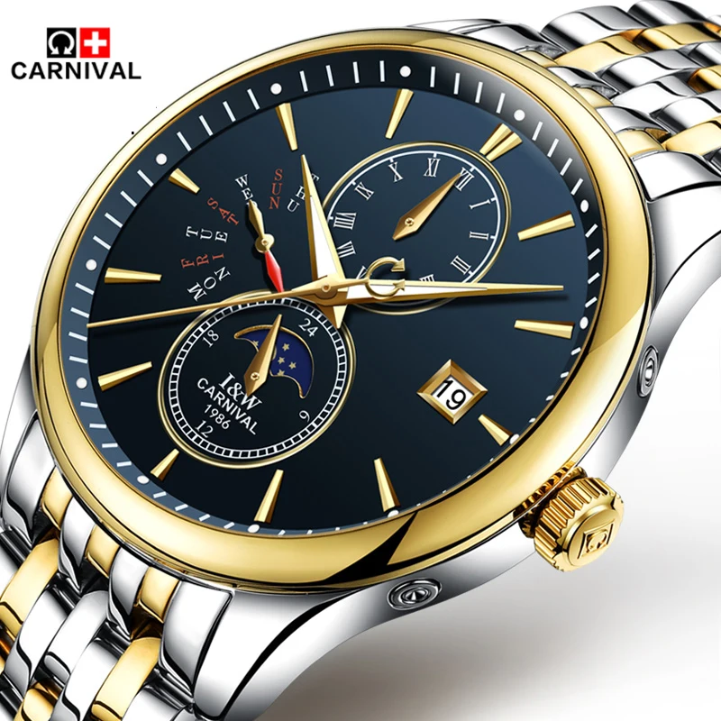 Prix pour Carnaval Hommes Lune phases Tourbillon Automatique mécanique Montres Hommes Top Marque De Luxe Plongée 30 M D'affaires complet en acier montre Homme Prix pour Carnaval Hommes Lune phases Tourbillon Automatique mécanique Montres Hommes Top Marque De Luxe Plongée 30 M D'affaires complet en acier montre Homme