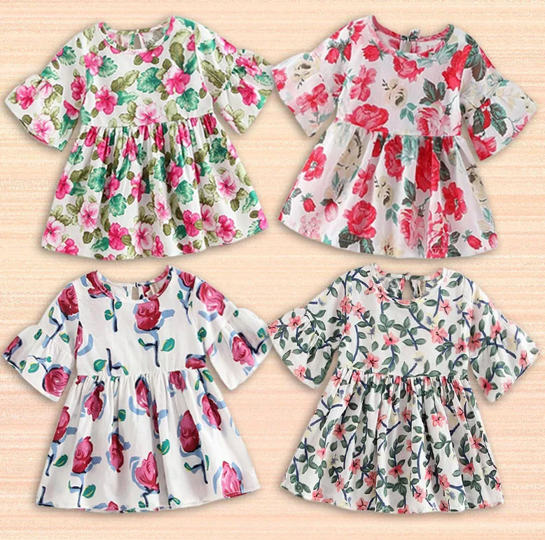 

Newborn Infant Toddler Baby Girls Flower Dress Summer Party Dress Ruffles Sleeve Sundress Floral Clothes Baby Kids Summer Dress
