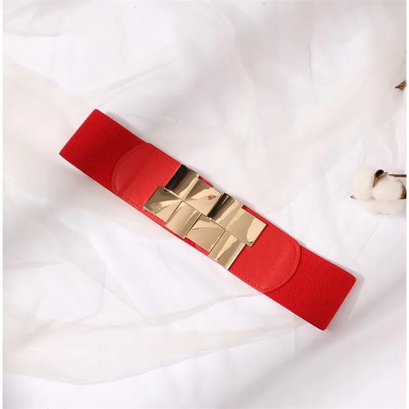 Высококачественные пояса для женщин Женский широкий пояс золотой квадратный широкие пояса с пряжкой для платья декоративный пояс женский тонкий эластичный - Цвет: style 1 red