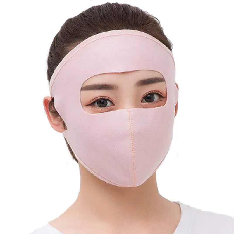 

Unisex Summer Ice Silk Thin Sunscreen Full Face Mask UV Protection Breathable Cycling Solid Color Washable Earloop Respirator