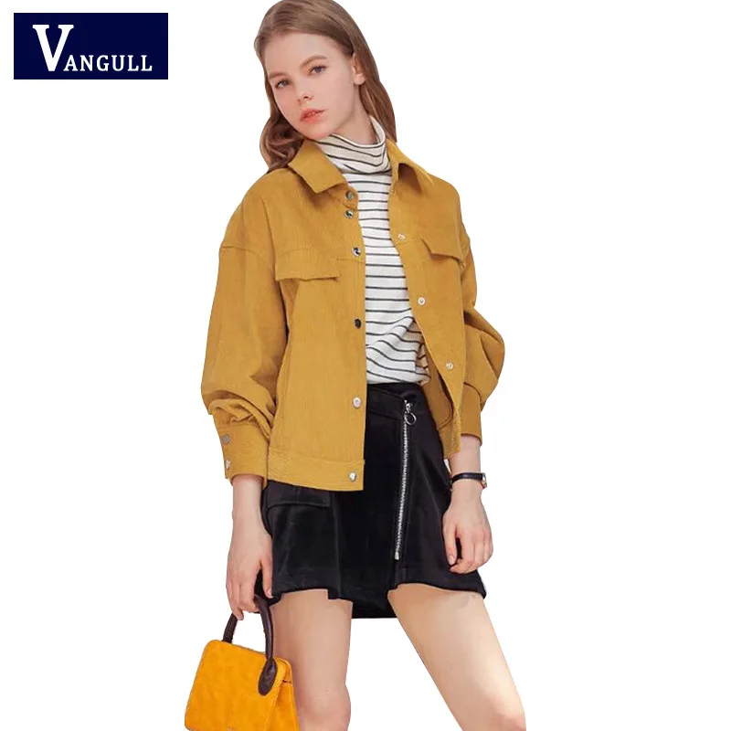 

VANGULL Women Jackets 2018 New Short Design College Wind Loose Causal Solid Corduroy Long Sleeve Female Jackets