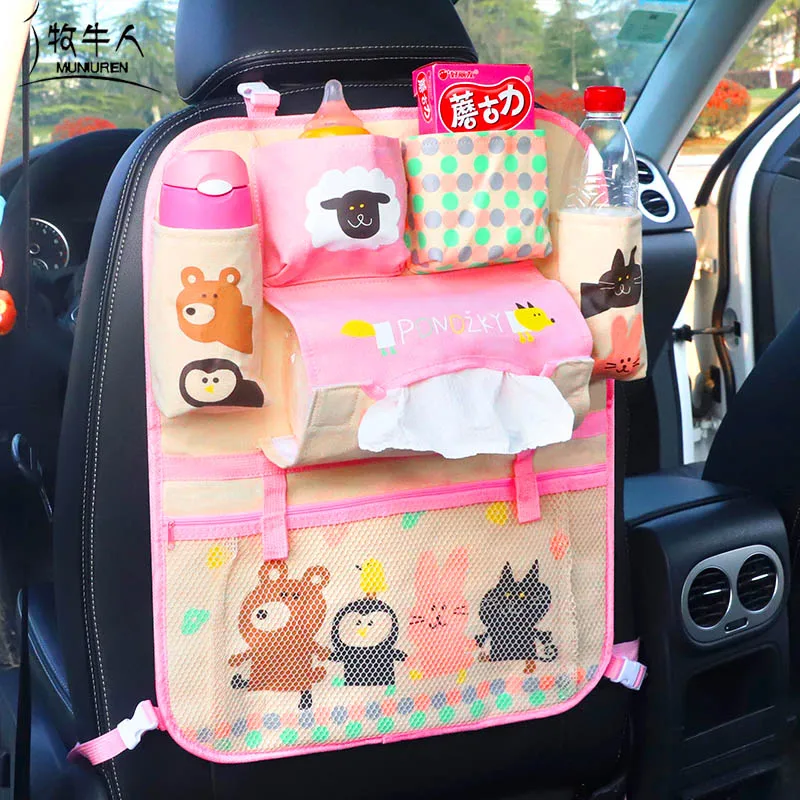 Мультяшный розовый медведь, сумка для хранения на заднем сиденье автомобиля, органайзер для автомобиля, Детские аксессуары для салона автомобиля