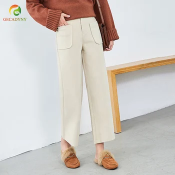 

2019 Winter Woolen Pants Women Wide Leg Pants Wool High Waist Loose Causal Pants Female Trousers Work Wear Plus Size S-3XL