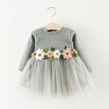 Г., Сетчатое платье с длинными рукавами и цветочным узором для девочек платье принцессы вечерние Детские платья с длинными рукавами и милым принтом для крещения