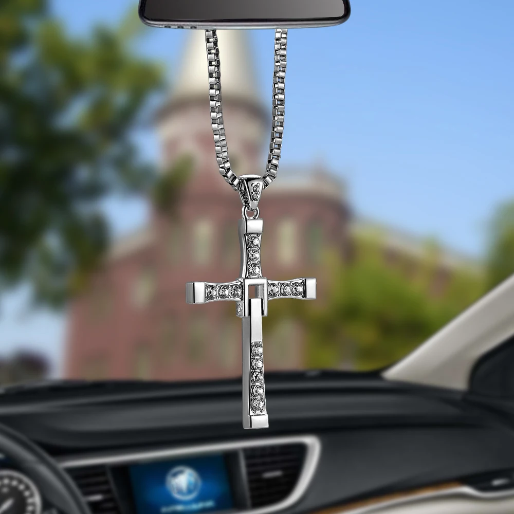 Crystal Metal Christian Cross Automobile Car Rearview Mirror