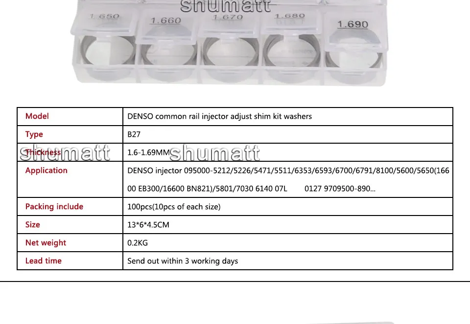 100 шт Common Rail запасные части B27 инжектор в сборе регулировочные шайбы прокладки 1,6-1,69 мм 095000-5212/5226/5471/5511/6353