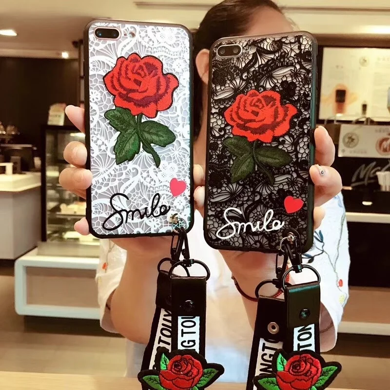 

360 Full Lace bear Rose Flowers For Huawei Mate 7 8 9 10 Pro Protection Case TPU+PC Back Cover Hang Rope