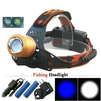 

White and Blue Light 2x CREE Headlight Led Headlamp Zoomable Head Torch Outdoor Head flashlight Fishing Head Lamp lantern