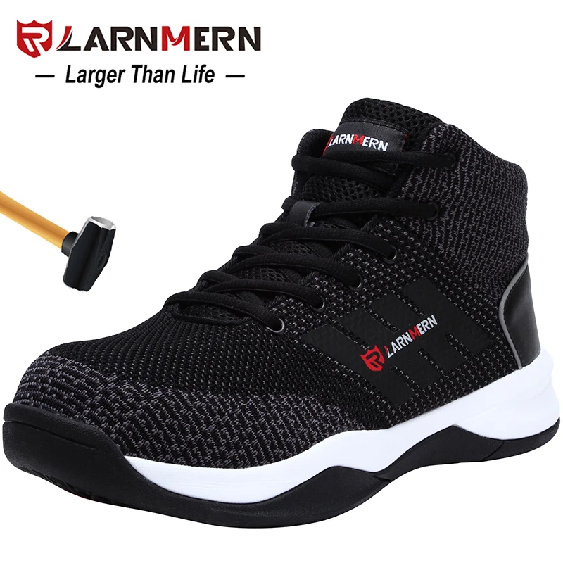 LARNMERN Mens Steel Toe Safety Work Shoes For Men Breathable Lightweight Anti-smashing Non-slip Reflective Protective Boots