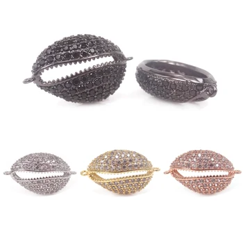 

New Gold/Black/RoseGold/Silver Color Shell Beads Micro pave CZ Jewelry Shell Connectors For Bracelets Making Jewelry Findings