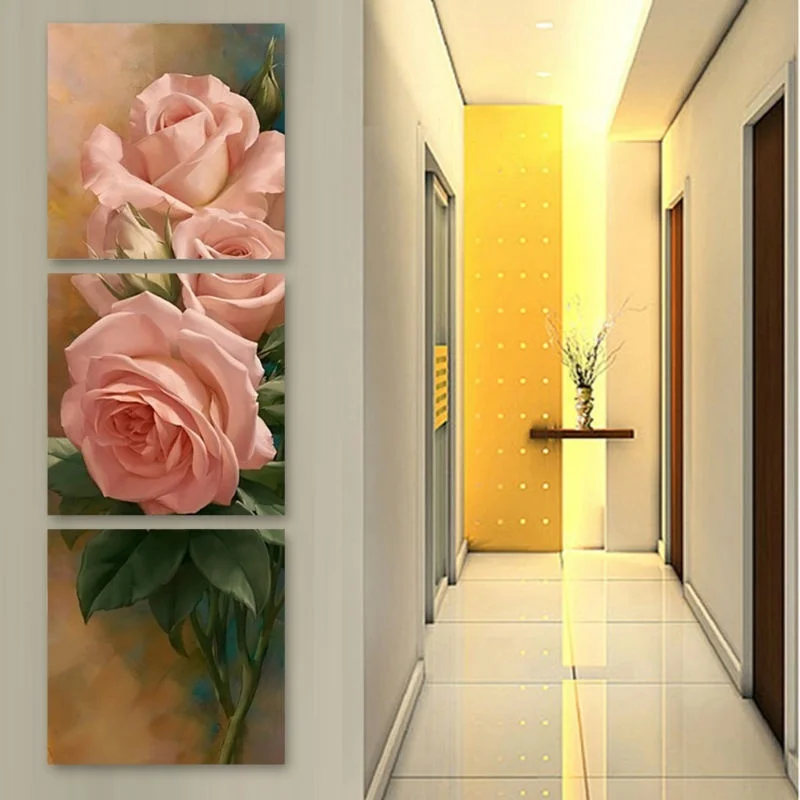 

BANMU 3 Panels Canvas Paintings Home Decor Unframed Wall Art Picture Pink Roses Wall Decorations Artwork Giclee Paintings