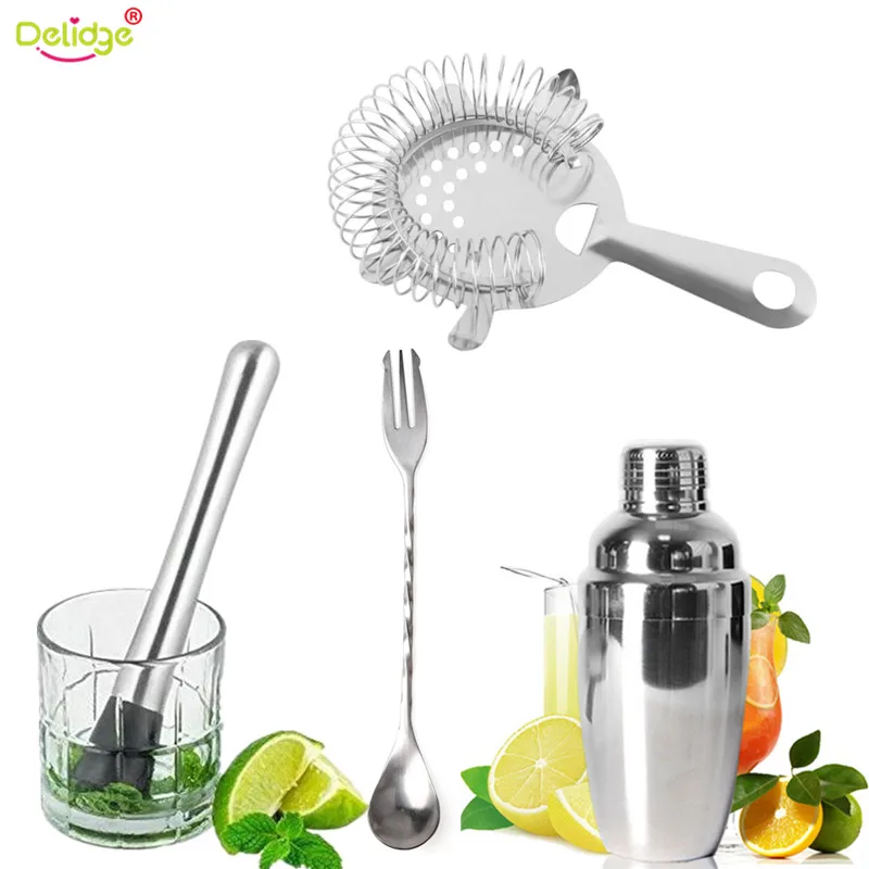 

Delidge 1 pc 550ml Cocktail Shaker+2 pcs Spoon+Fork Cocktai+1 pc Ice Strainer 4 Bar Tools Set Cocktail Making Tools