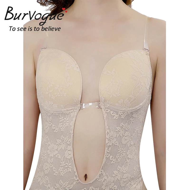 Sexy lace body shaper with deep v design show your charming cleavage