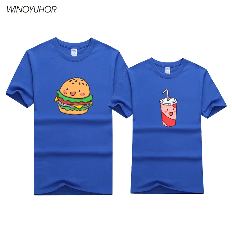 Hamburger Printing Womens T-shirt Harajuku Clothes Men's Hip Hop T Shirt For Young Couples Lovers Funny Drinks T-shirt