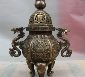 

China Bronze Copper Dragon Eight treasures Buddhism Palace Incense Burner Censer
