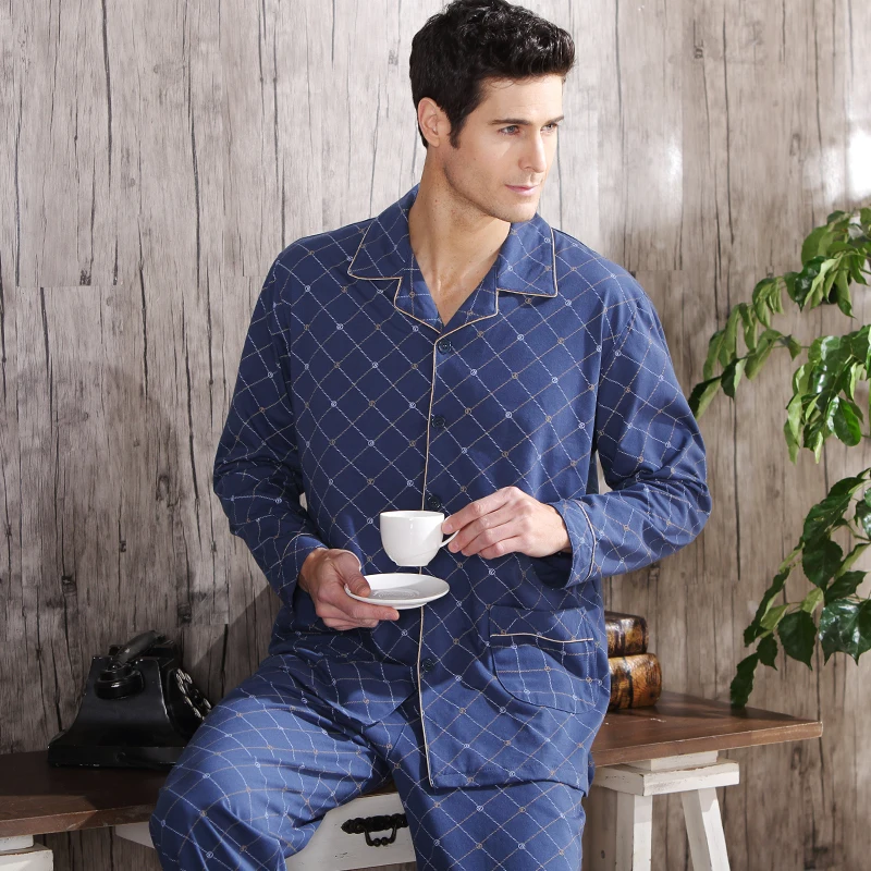 Мужская Ночная рубашка для сна, пижама, хлопковый кардиган с длинными рукавами, Пижама для мужчин, пижамный комплект для отдыха