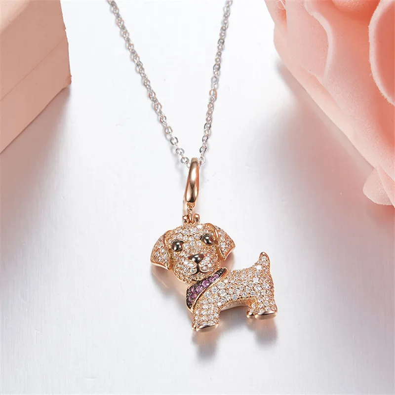 

[Red Trees] 925 Sterling Silver Dog Necklace For Women Fashion Animal Pendant Necklace Fine Jewelry Christmas Party Gift