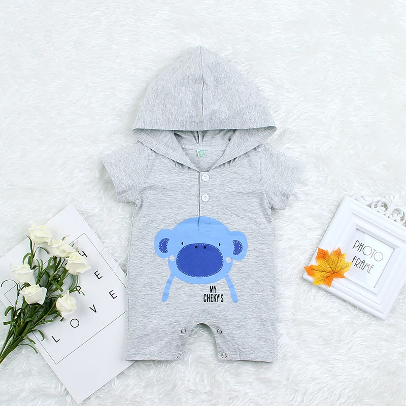 Baby Boys Jumpsuit One Pieces Newborn Girls Short Sleeve Romper Grey Casual Toddler Infantil Bebes Overalls Children Summer Wear