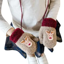 Детские перчатки для мальчиков и девочек, зимние теплые рождественские детские варежки с милым маленьким оленем, варежки на веревке для детей